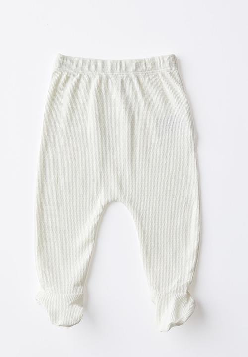 Cotton On - 2pk organic pointelle footed legging - oatmilk marle/milk stripe & milk