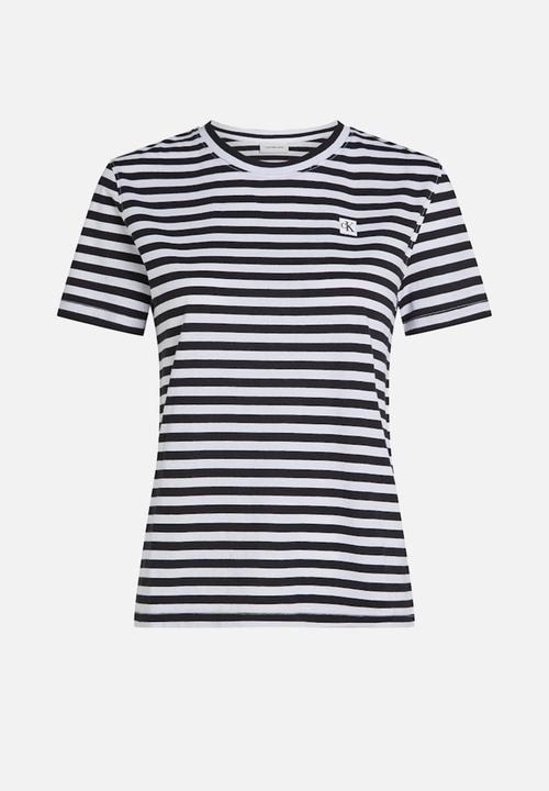 Calvin Klein - Ck Embro Badge Regular Tee - Ck Black / Bright White Stripe