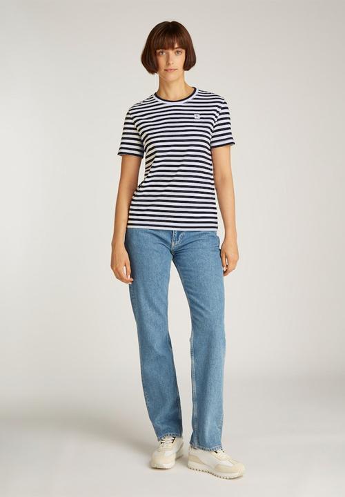 Calvin Klein - Ck Embro Badge Regular Tee - Ck Black / Bright White Stripe