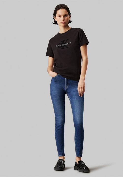 Calvin Klein - High Rise Super Skinny Ankle - Fa24J 051 Mid Blue Embro Hem