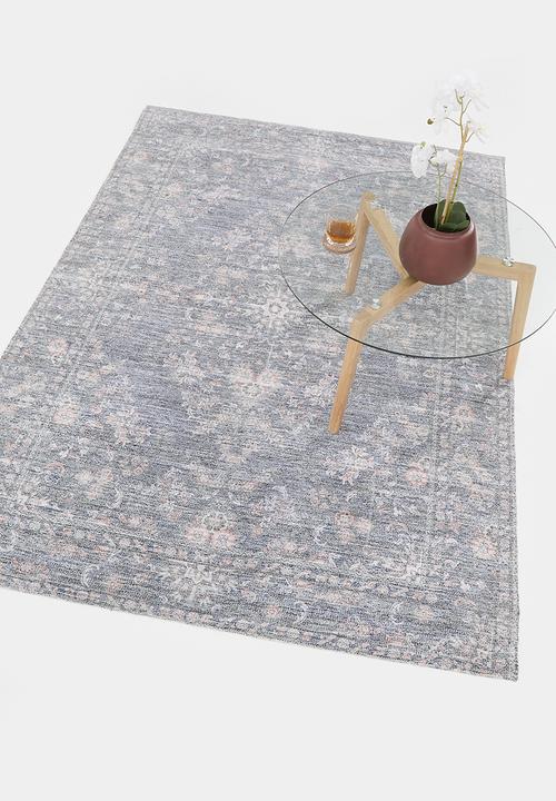 Sixth Floor - Woven Antique Cotton Chenille Floral Rug - Charcoal