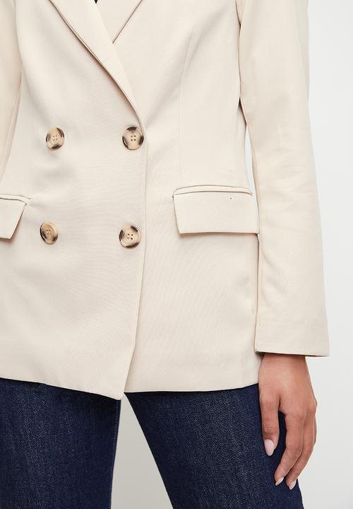 Trendyol - Lined Double Breasted Woven Blazer Jacket - beige