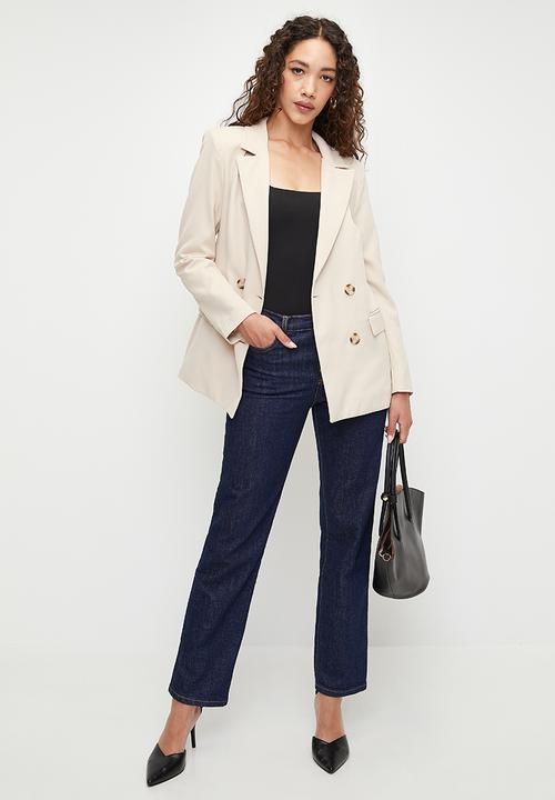 Trendyol - Lined Double Breasted Woven Blazer Jacket - beige