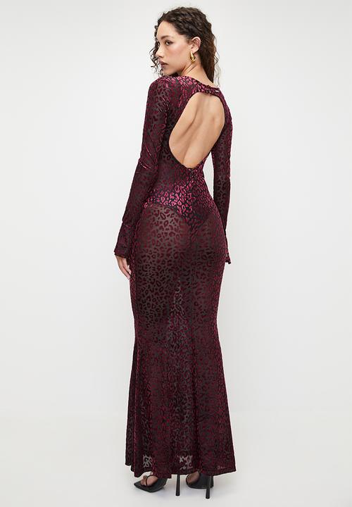 SISSY BOY - TEMPTING: Longsleeve Maxi Dress With An Open Back - Burgundy/ Black