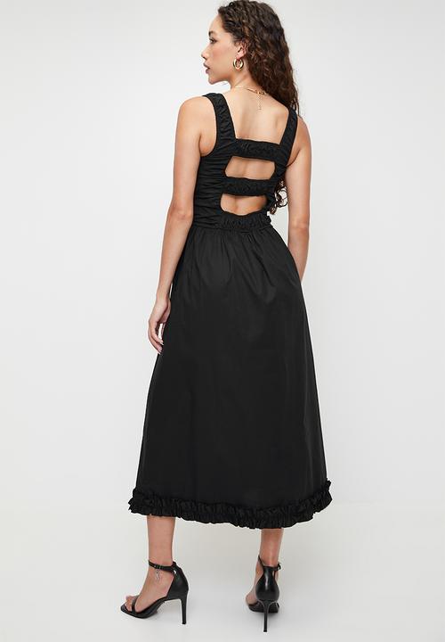 SISSY BOY - THERE SHE GOES: Midi Dress With A Ruched Bodice and Back Details - Black