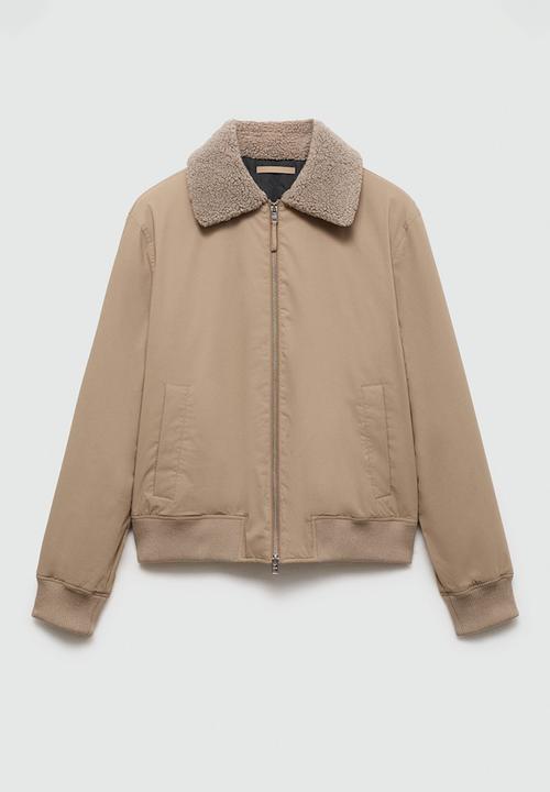 MANGO - Noah Water-repellent jacket with Sheepskin collar - light beige
