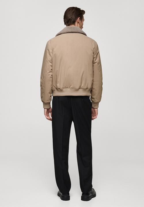 MANGO - Noah Water-repellent jacket with Sheepskin collar - light beige