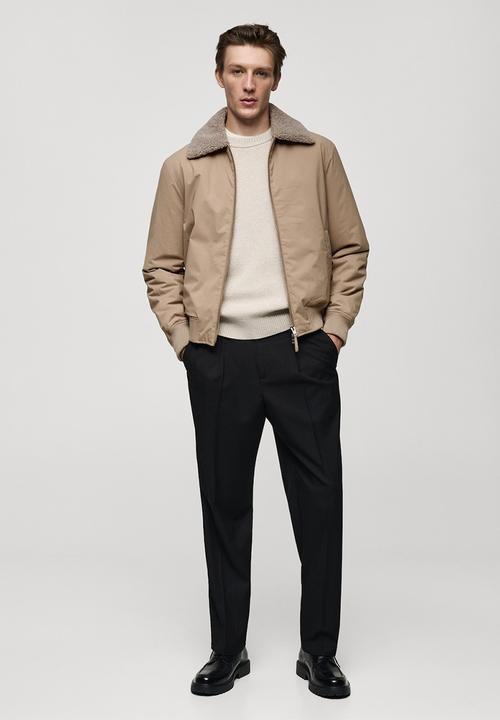 MANGO - Noah Water-repellent jacket with Sheepskin collar - light beige