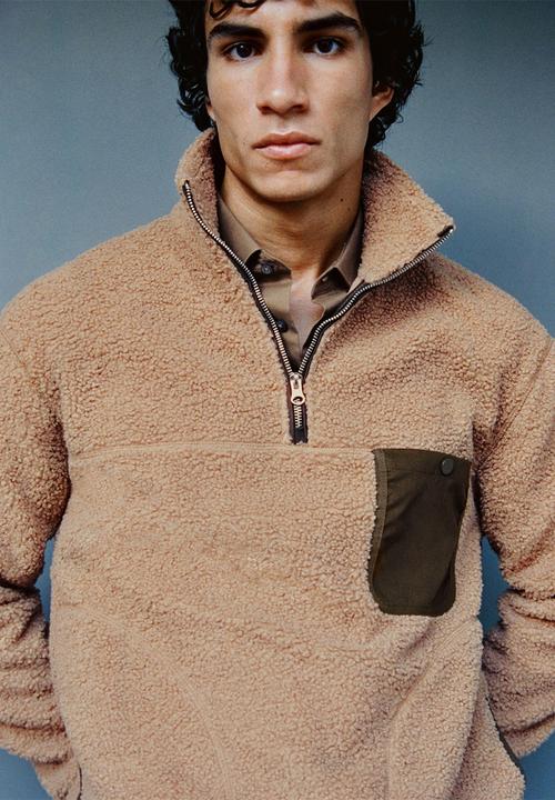 MANGO - NewYork Sherpa Sweatshirt with pocket - medium brown