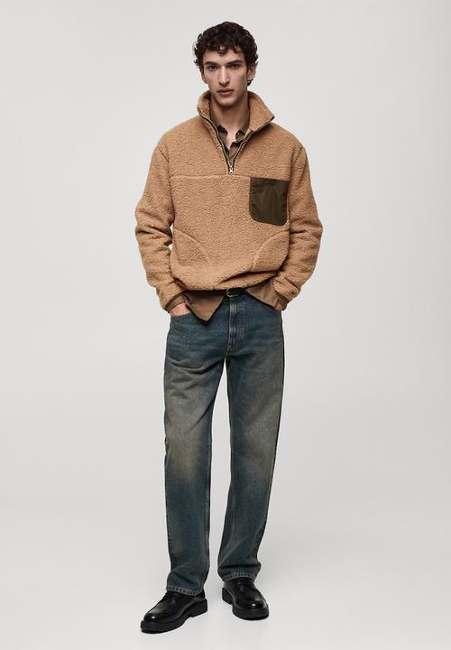 MANGO - NewYork Sherpa Sweatshirt with pocket - medium brown