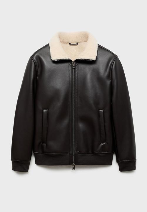 MANGO - Arno Fleece Collar jacket  - dark brown