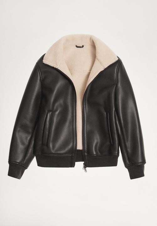 MANGO - Arno Fleece Collar jacket  - dark brown