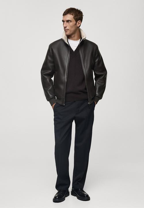 MANGO - Arno Fleece Collar jacket  - dark brown