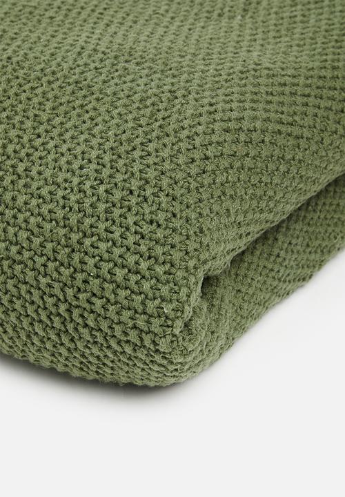 Sixth Floor - Knitted Stone Washed Throw - Olive