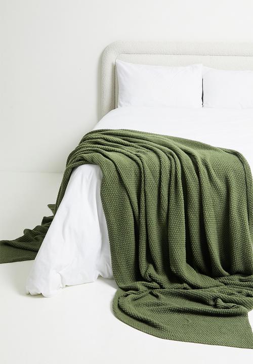Sixth Floor - Knitted Stone Washed Throw - Olive