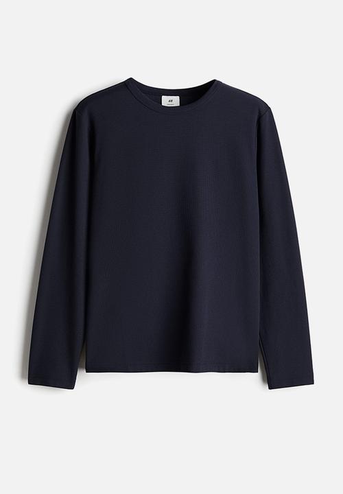 H&M - Regular fit long-sleeved waffled top - navy blue