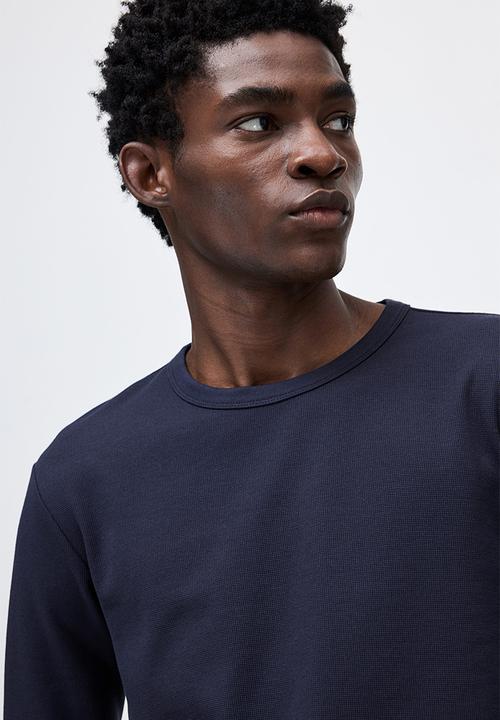 H&M - Regular fit long-sleeved waffled top - navy blue