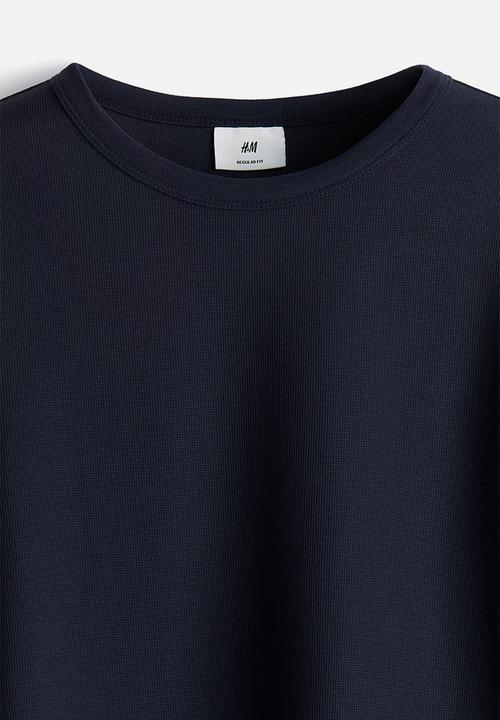 H&M - Regular fit long-sleeved waffled top - navy blue