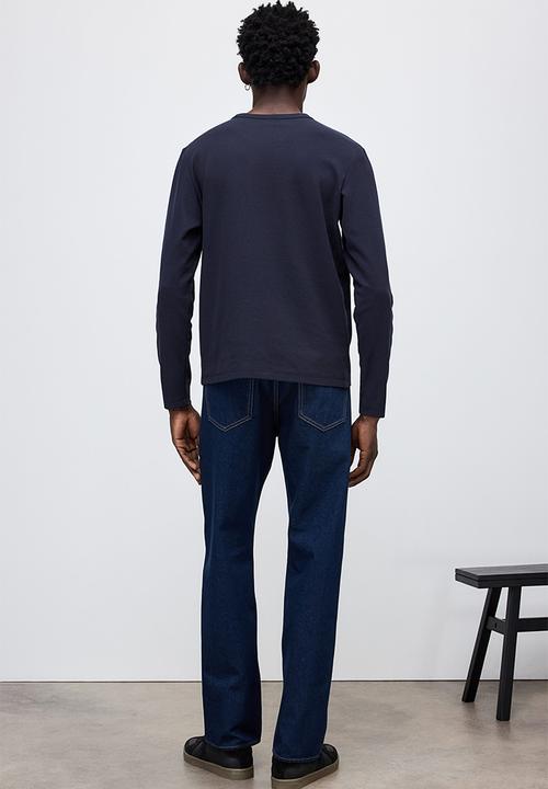 H&M - Regular fit long-sleeved waffled top - navy blue