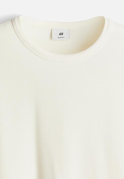 H&M - Regular fit long-sleeved waffled top - cream