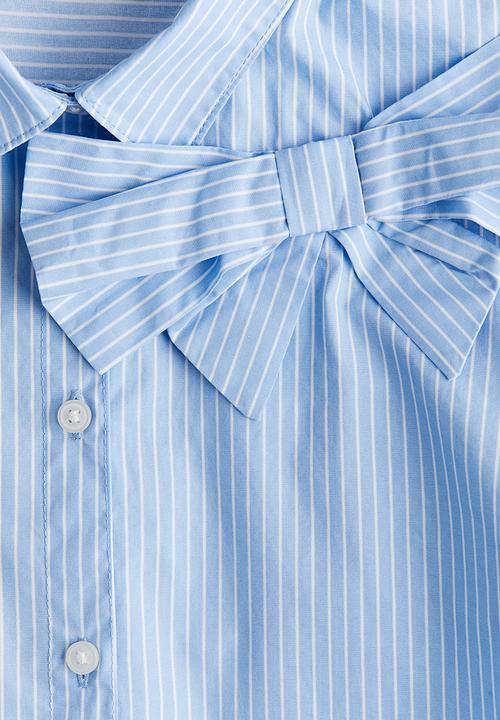 H&M - Bow-detail poplin blouse - light blue striped