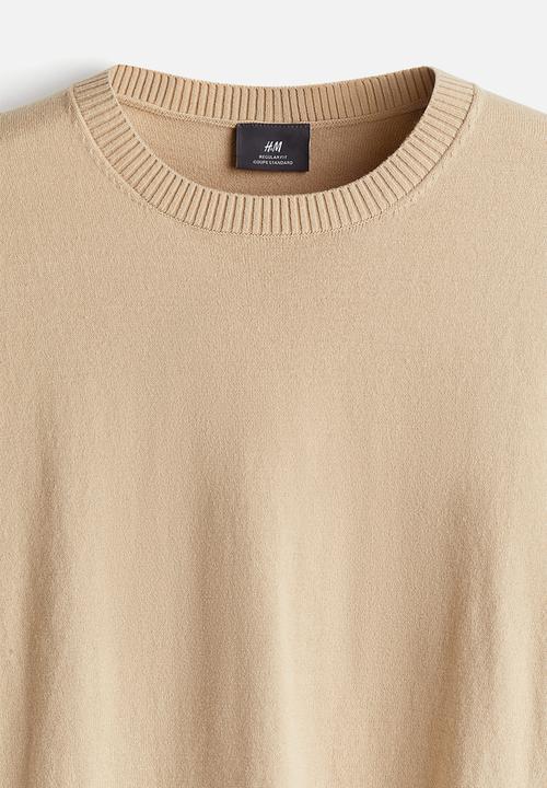 H&M - Regular fit knitted T-shirt - beige