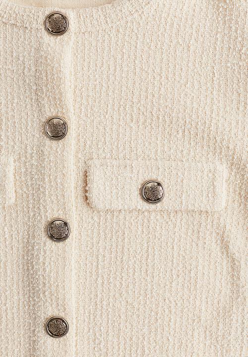 H&M - Short-sleeved bouclé cardigan - light beige 