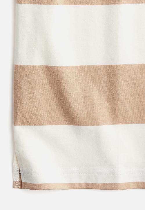 H&M - Oversized polo shirt - white & beige striped