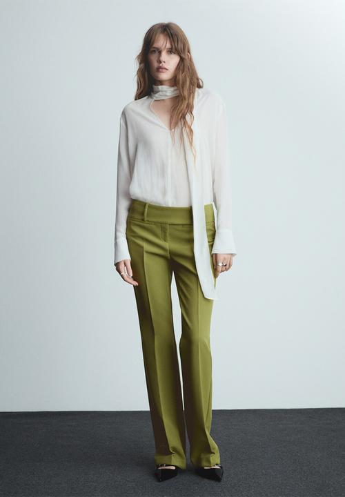 MANGO - Trousers checky - green
