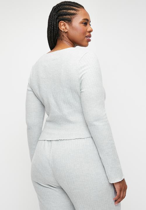 Cotton On - Plus Super Soft Ribbed Wrap Top - Light Grey Marle