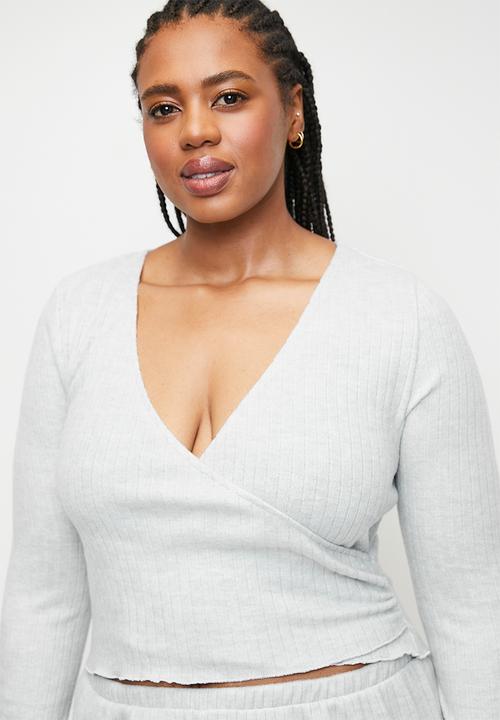 Cotton On - Plus Super Soft Ribbed Wrap Top - Light Grey Marle