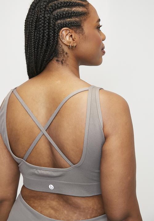 Cotton On - Plus Seamless Plunge Strappy Back Crop - Desert Grey