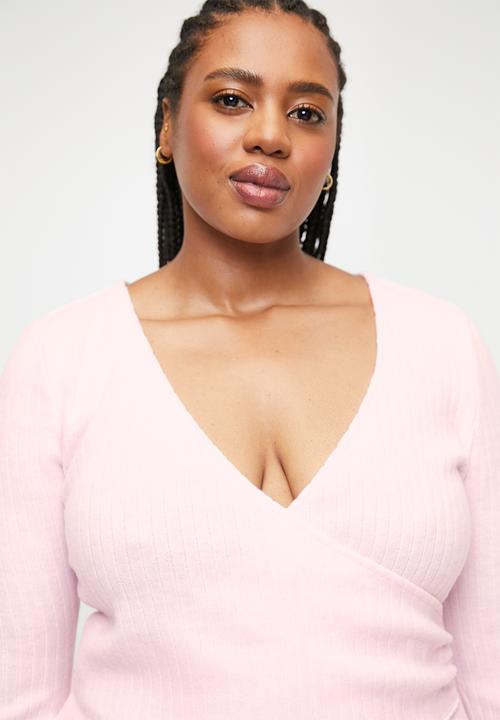 Cotton On - Plus Super Soft Ribbed Wrap Top - French Fairytale Marle