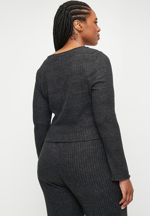 Cotton On - Plus Super Soft Ribbed Wrap Top - Ebony Marle