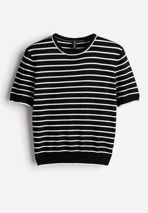 H&M - Fine-knit T-shirt - black striped