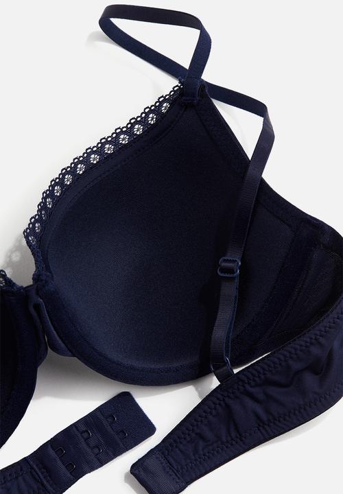 H&M - 2-Pack padded underwired microfibre bras - navy blue & beige