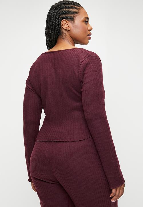 Cotton On - Plus Super Soft Ribbed Wrap Top - Dark Oak