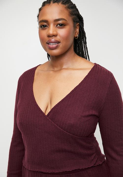 Cotton On - Plus Super Soft Ribbed Wrap Top - Dark Oak