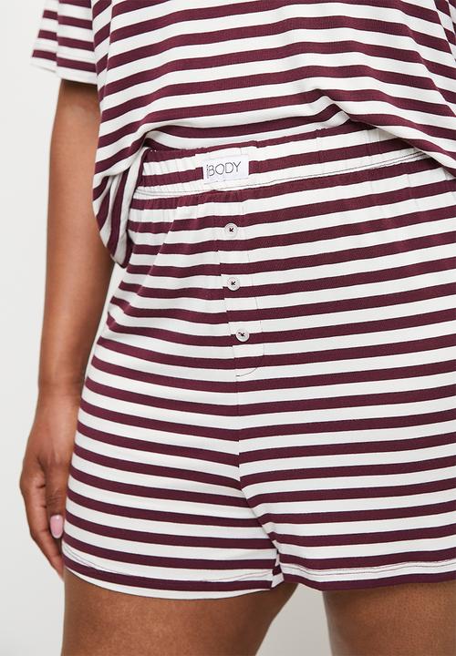 Cotton On - Plus So Soft Short Sleeve Jersey Sleep Set - Dark Oak Claire Stripe