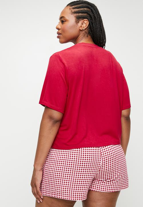 Cotton On - Plus So Soft Short Sleeve Jersey Sleep Set - Warm Cherry/Gingham