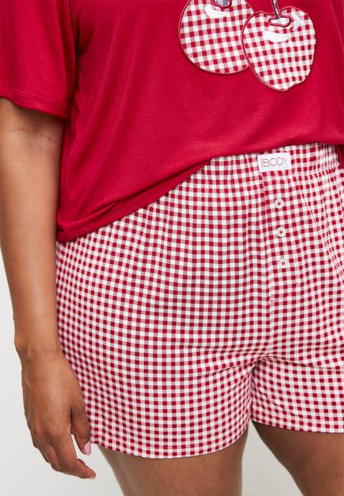 Cotton On - Plus So Soft Short Sleeve Jersey Sleep Set - Warm Cherry/Gingham