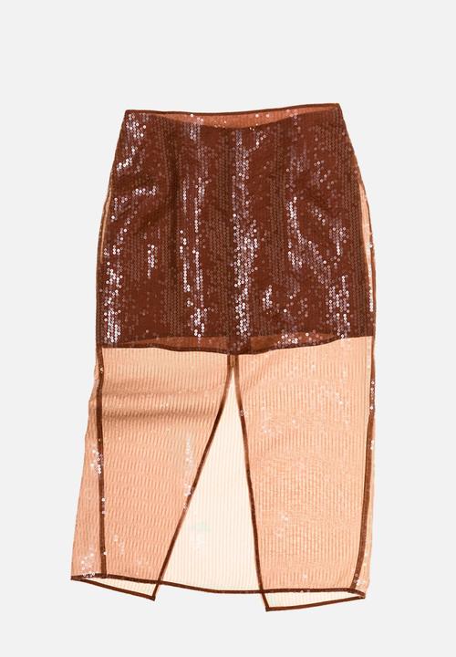 MANGO - Skirt Cristal - Brown