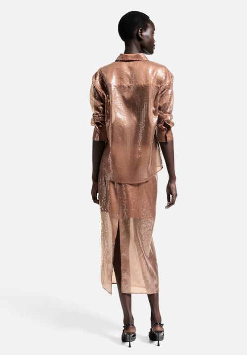 MANGO - Skirt Cristal - Brown