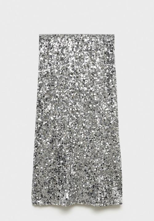 MANGO - Sequin midi skirt - Silver