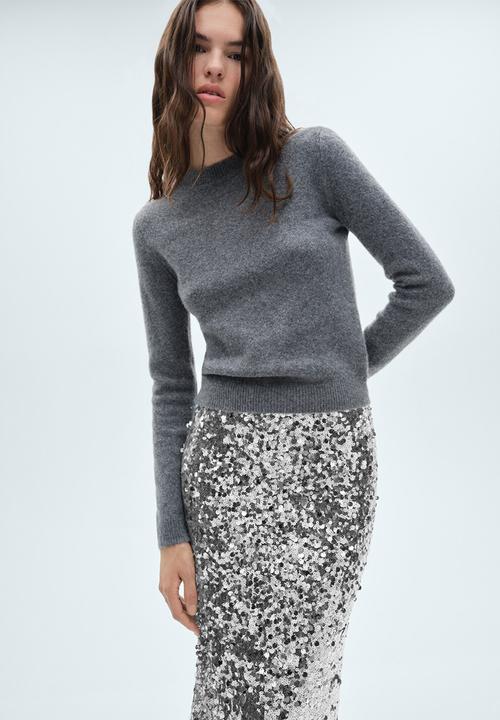 MANGO - Sequin midi skirt - Silver