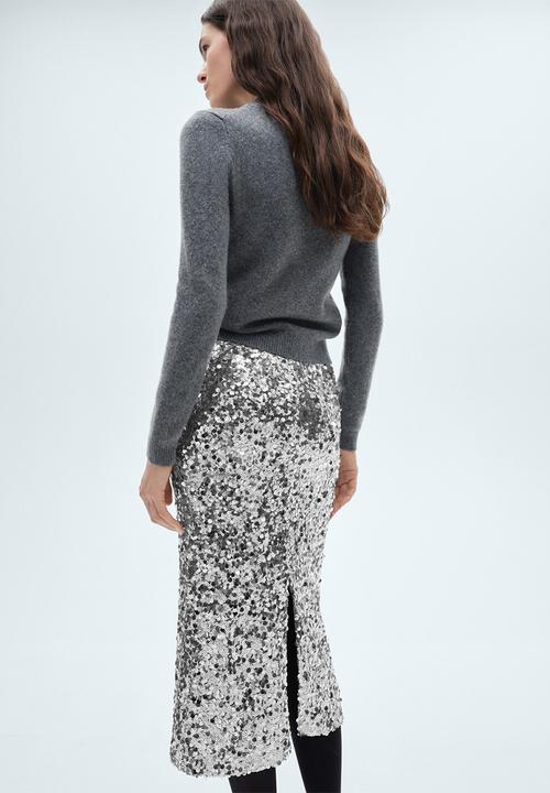 MANGO - Sequin midi skirt - Silver