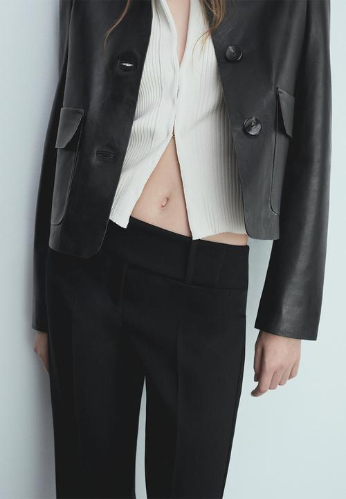 MANGO - Trousers Checky -  Black