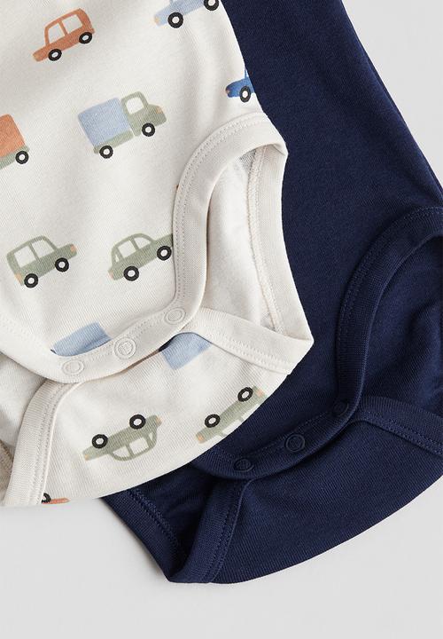 H&M - 2-pack long-sleeved bodysuits -  white/cars