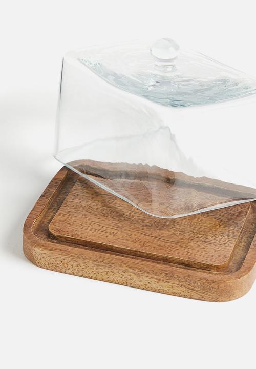 H&M - Glass-cloche butter dish - light beige & clear glass