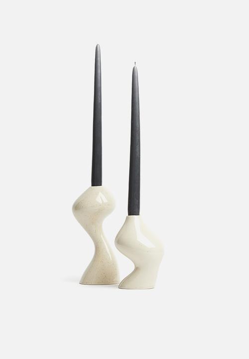 H&M - Large stoneware candlestick - white